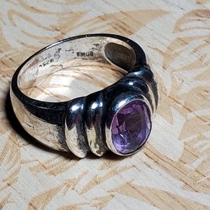 925 Bezel Set Faceted Amethyst ring, Sz 5.5
